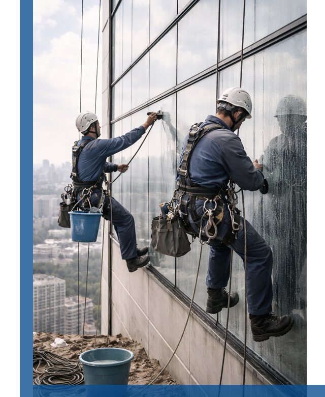 Профессиональная мойка фасадных окон альпинистами в Первоуральске