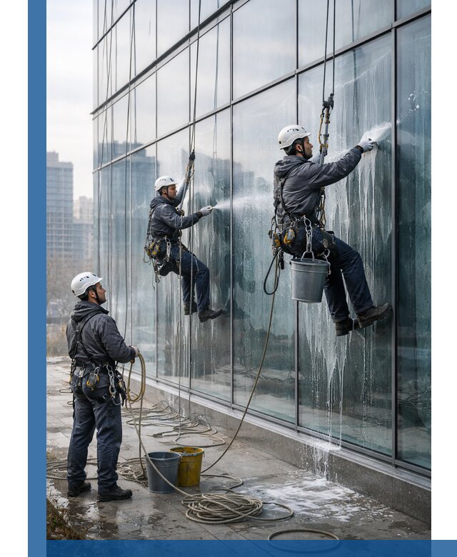 Промышленная мойка панорамных окон на высоте в Первоуральске