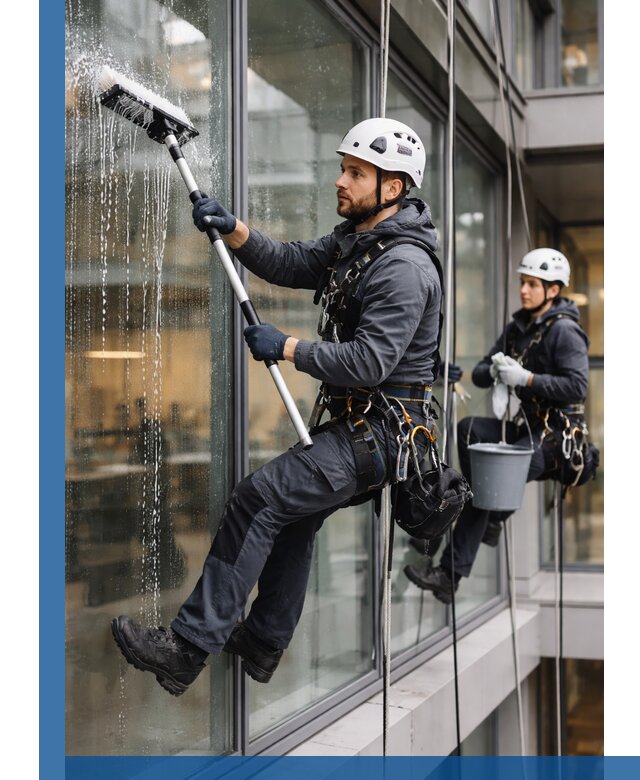 Профессиональная мойка витражей промышленными альпинистами в Первоуральске