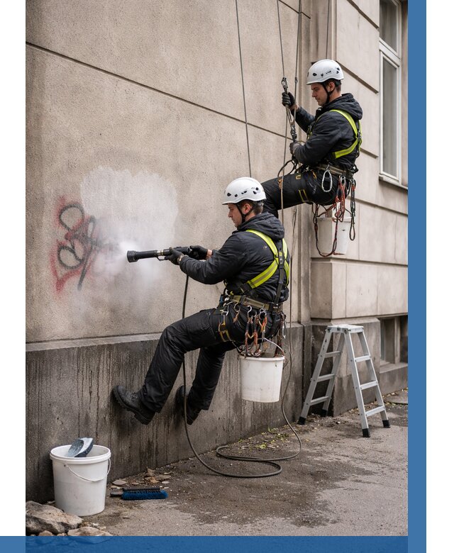 Удаление граффити с фасада в Первоуральске от 4632 р. | ВЫСОТНИК-Прв