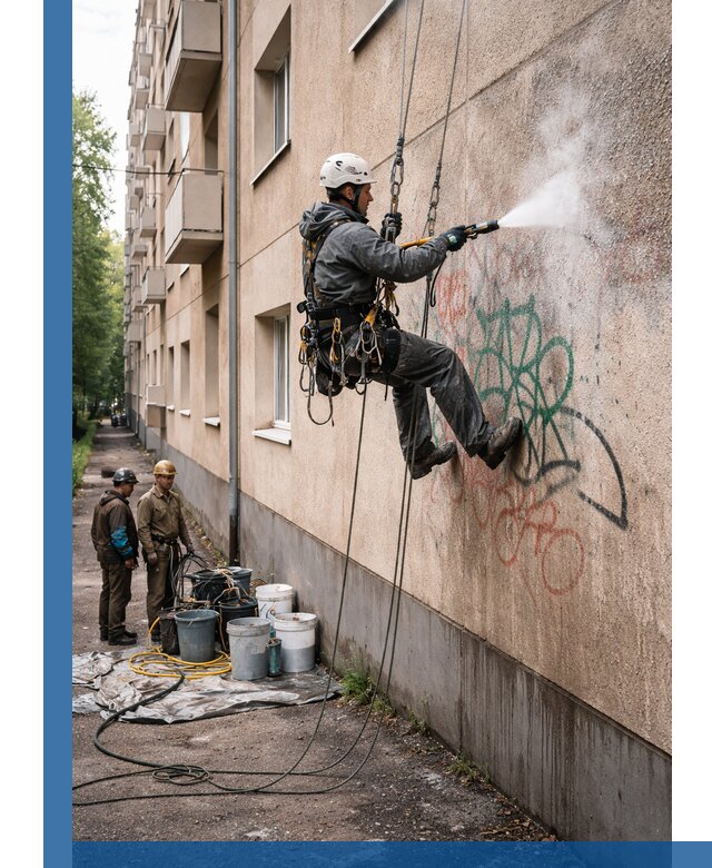 Удаление граффити с фасада в Первоуральске без следов и повреждений