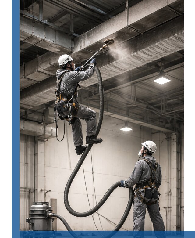 Обеспыливание потолочных конструкций в Первоуральске промышленным альпинизмом