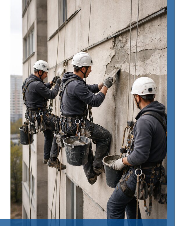 Ремонт бетонных элементов фасада в Первоуральске от 2573 р. | ВЫСОТНИК-Прв