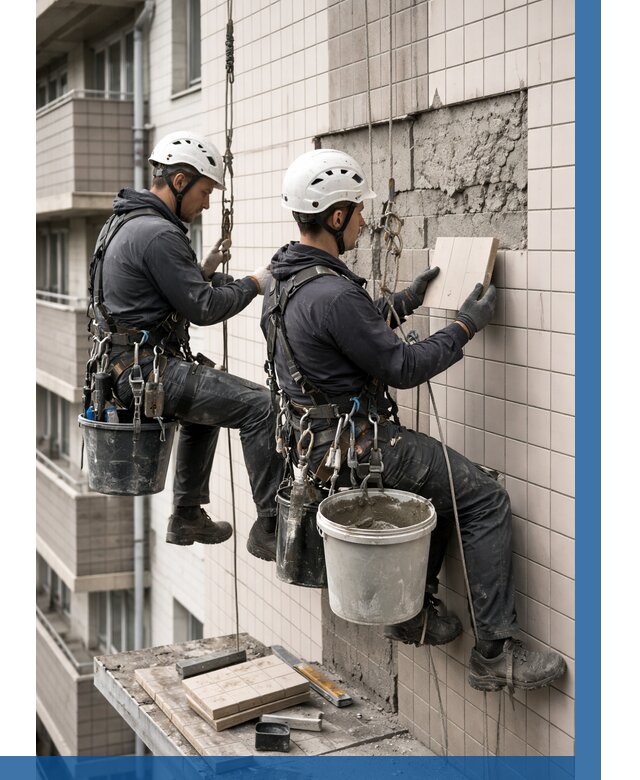 Ремонт облицовки фасада плиткой в Первоуральске от 1853 р. | ВЫСОТНИК-Прв