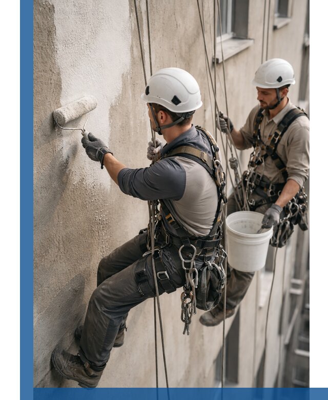 Грунтовка фасада на высоте в Первоуральске промышленными альпинистами