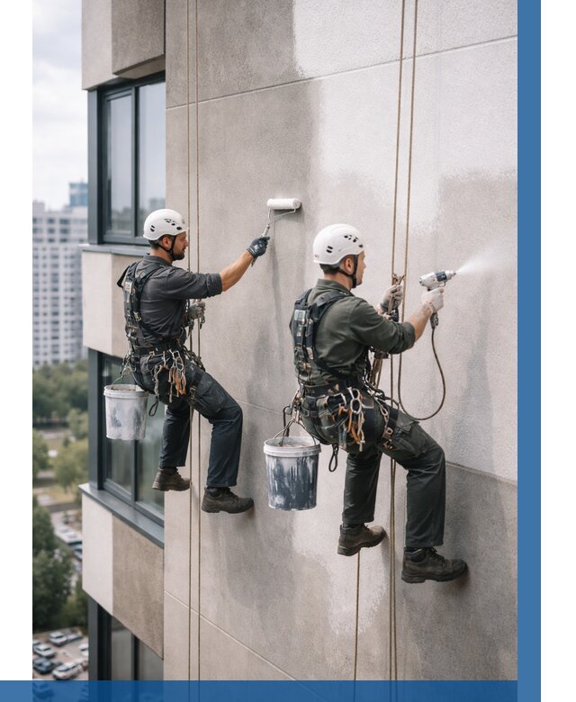 Покраска фасада альпинистами в Первоуральске от 309 р. | ВЫСОТНИК-Прв