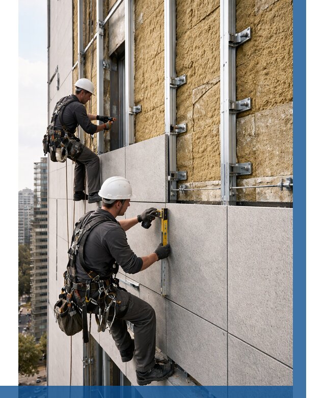 Монтаж вентилируемого фасада в Первоуральске от 3603 р. | ВЫСОТНИК-Прв