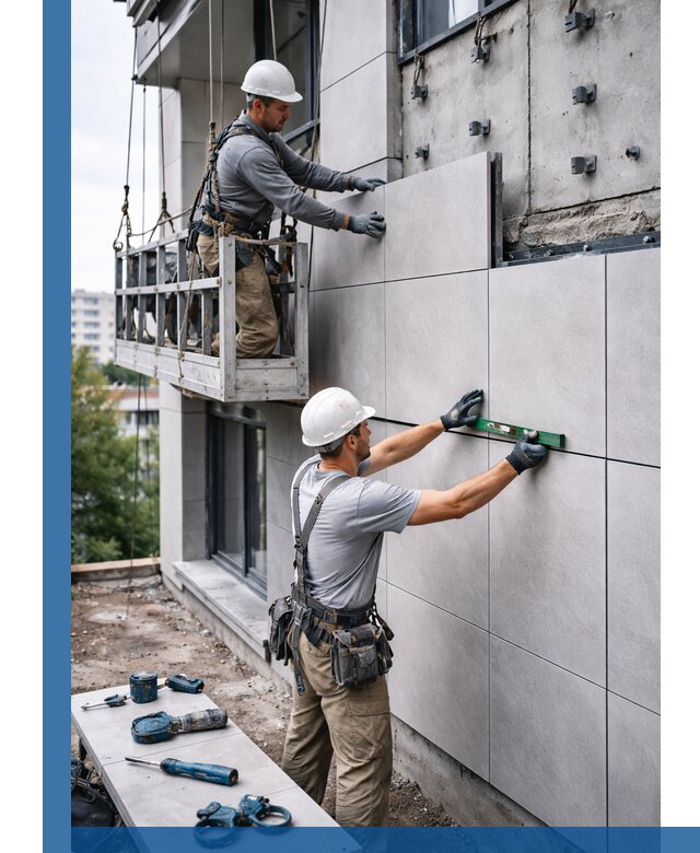 Монтаж керамогранита на фасад в Первоуральске под ключ с гарантией качества