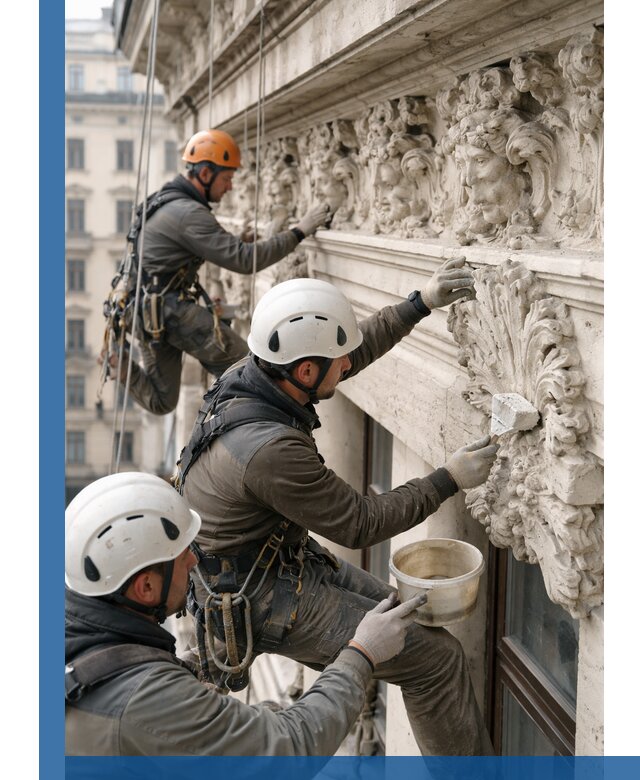 Реставрация фасадной лепнины с высотными работами в Первоуральске