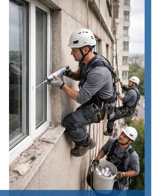 Герметизация оконных швов снаружи в Первоуральске от 1544 р. | ВЫСОТНИК-Прв