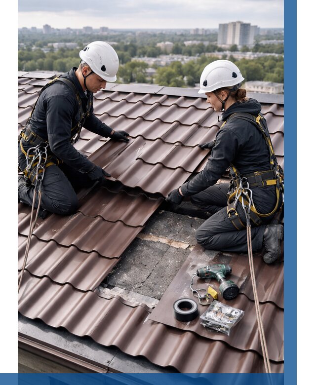 Ремонт металлочерепицы на крыше в Первоуральске от 926 р. | ВЫСОТНИК-Прв