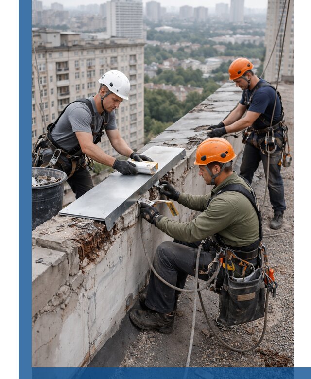 Ремонт парапета на кровле в Первоуральске, высотные работы с гарантией