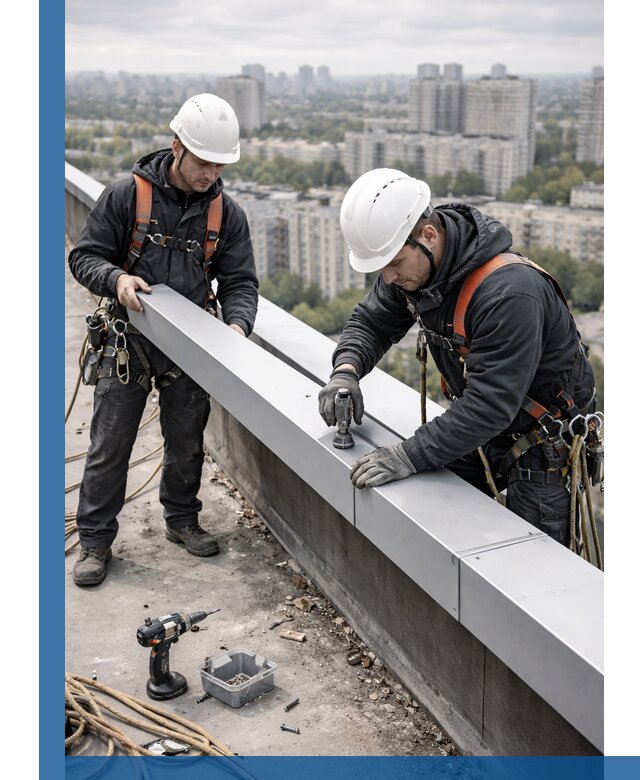 Монтаж парапетных крышек и ограждений кровли в Первоуральске