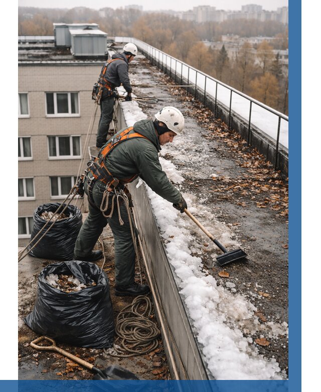 Очистка кровли по периметру в Первоуральске от 566 р. | ВЫСОТНИК-Прв