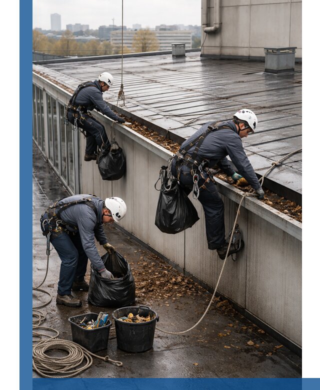 Очистка кровли по периметру в Первоуральске силами промышленных альпинистов