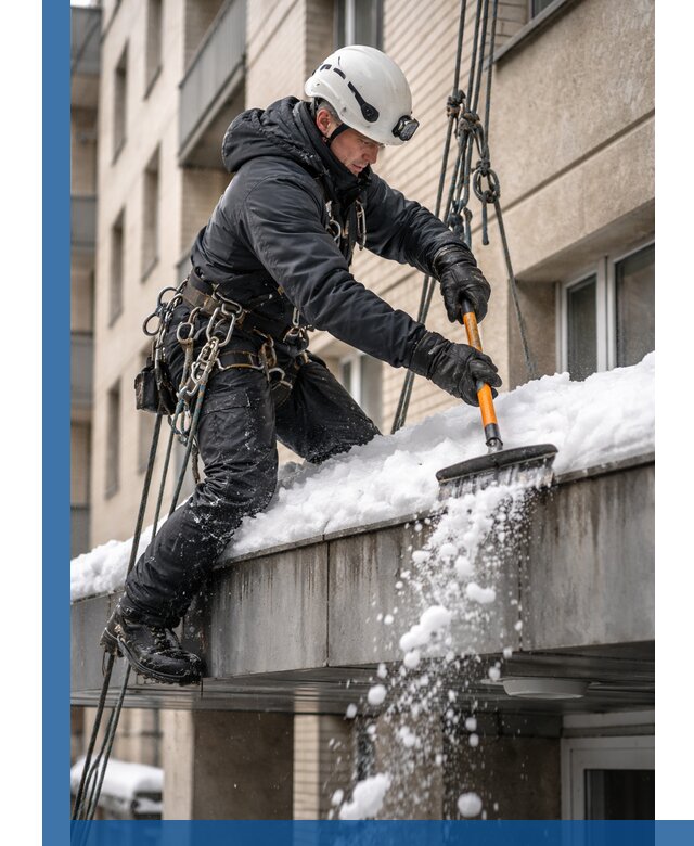 Очистка козырьков от снега в Первоуральске круглогодично безопасно
