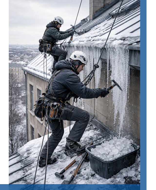 Удаление наледи с кровли в Первоуральске от 5661 р. | ВЫСОТНИК-Прв