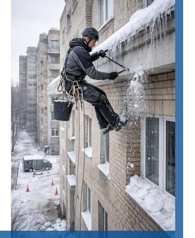 Удаление наледи с карнизов в Первоуральске от 360 р. | ВЫСОТНИК-Прв