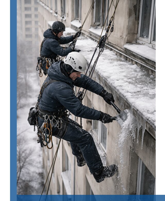 Удаление наледи и сосулек с карнизов в Первоуральске профессионально