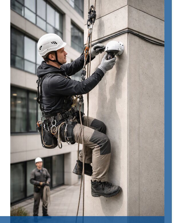 Монтаж камер видеонаблюдения на фасаде в Первоуральске от 8749 р.-ВЫСОТНИК-Прв