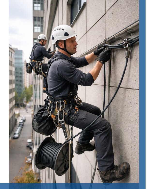 Прокладка кабеля по фасаду в Первоуральске от 360 р. | ВЫСОТНИК-Прв