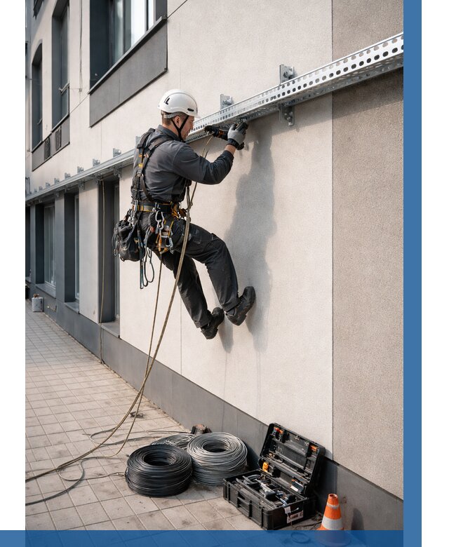 Монтаж кабельных лотков на фасаде в Первоуральске от 1235 р. | ВЫСОТНИК-Прв