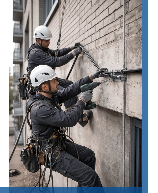 Крепление кабеля на фасаде в Первоуральске от 360 р. | ВЫСОТНИК-Прв