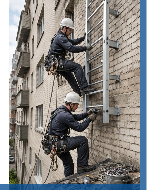 Монтаж пожарной лестницы в Первоуральске от 25733 р заказать у ВЫСОТНИК-Прв