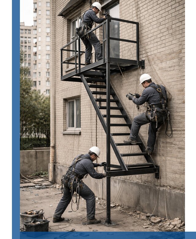 Монтаж пожарной лестницы в Первоуральске, установка и крепление