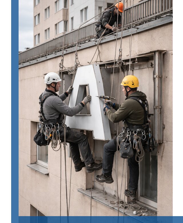Ремонт и восстановление наружных вывесок на высоте в Первоуральске