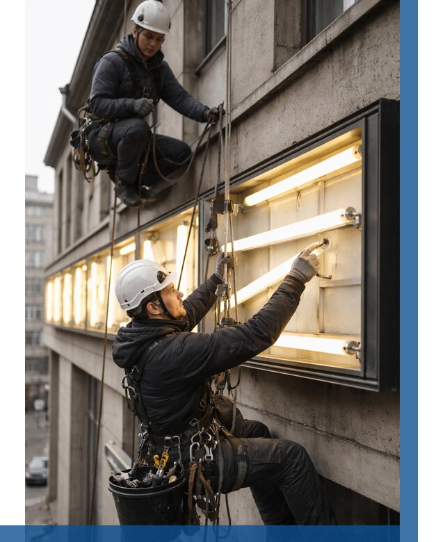 Замена ламп в вывеске в Первоуральске под ключ от 3603 р. | ВЫСОТНИК-Прв