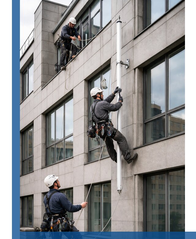 Монтаж флагштока на фасаде здания с креплением и герметикой в Первоуральске