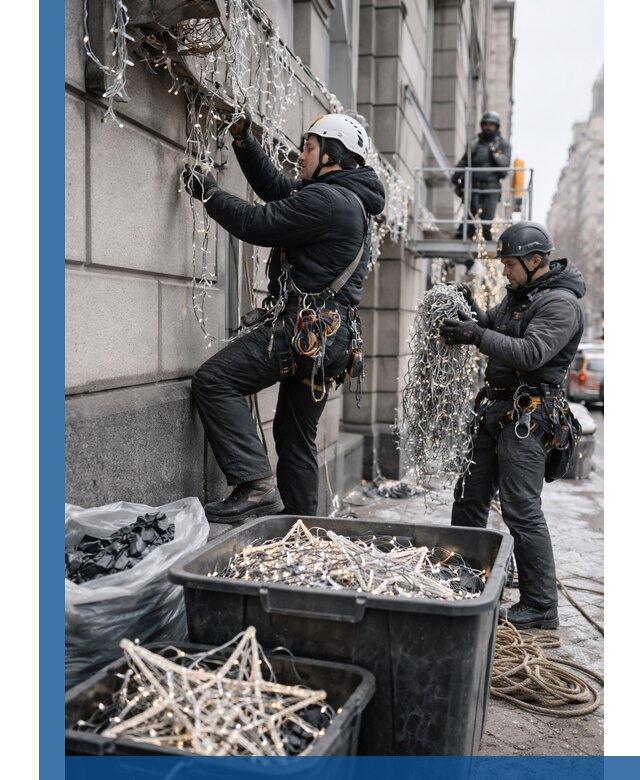 Демонтаж новогоднего оформления и гирлянд в Первоуральске