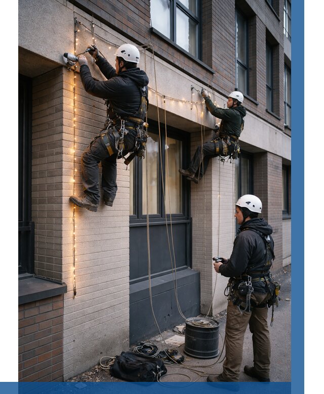 Монтаж гирлянд на фасаде в Первоуральске от 3603 р. | ВЫСОТНИК-Прв