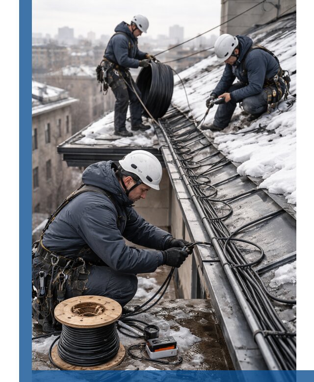 Монтаж греющего кабеля на кровле в Первоуральске под ключ